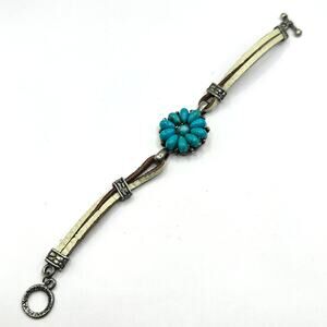 Coastal Cowgirl Faux Blue Turquoise flower Bracelet Western Casual Jewelry